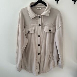 LA MIEL Cream Button-Front Jacket Fleece Utility Shacket